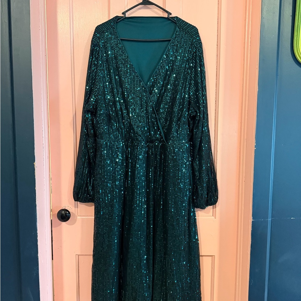 Green Sequin Wrap Midi Dress